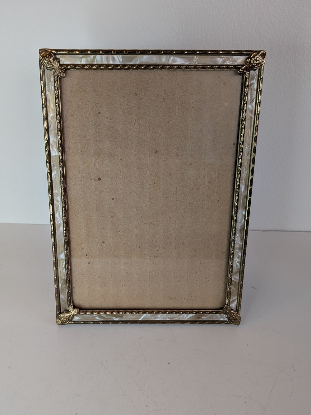 Vintage Gold Filigree Picture Frame Mother of Pearl Inlay Hollywood Regency 5x7